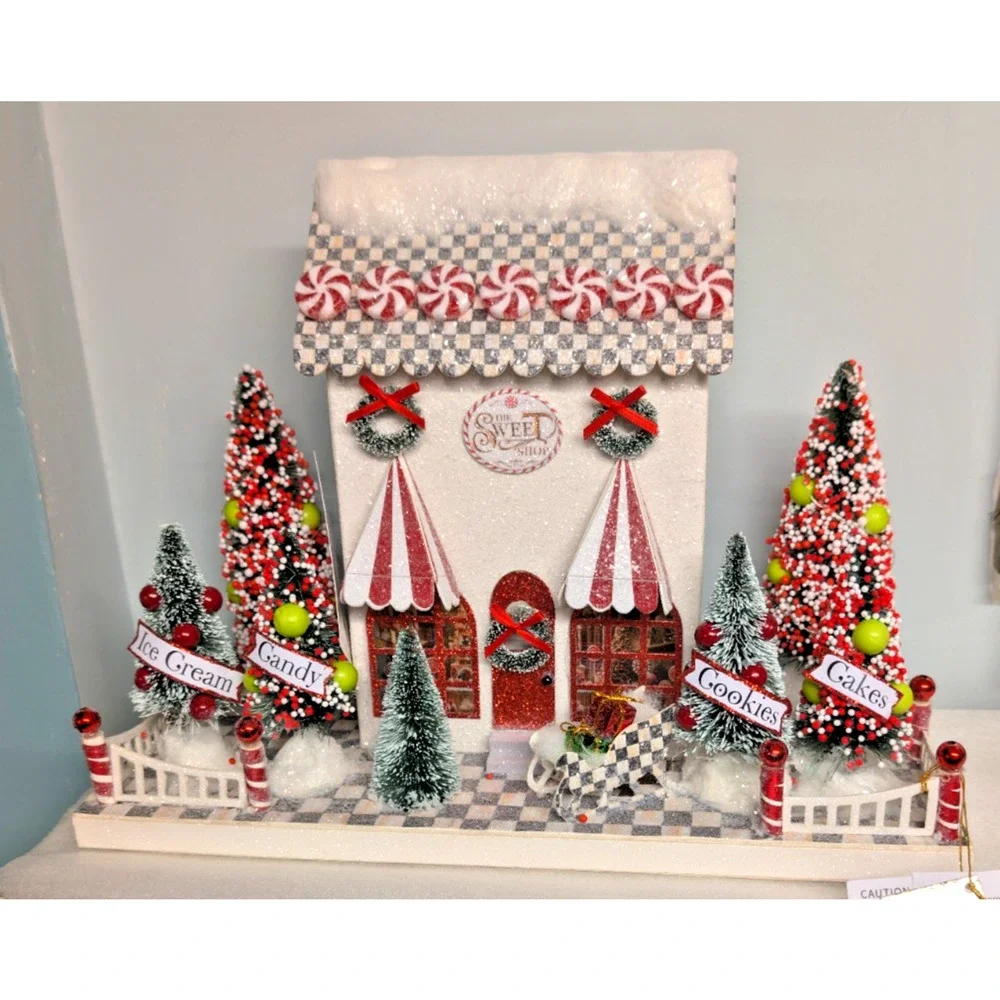 Mackenzie Childs Check It Out Illuminated Sweet Shop Paper House Sterling 10.5